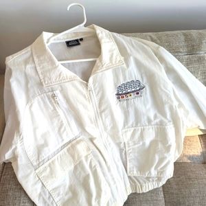 Vintage 80s 90s White Embroidered Ship Windbreaker